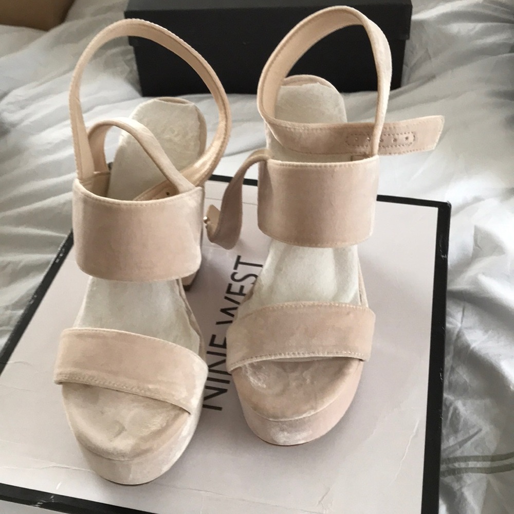 Blush velvet platform heels